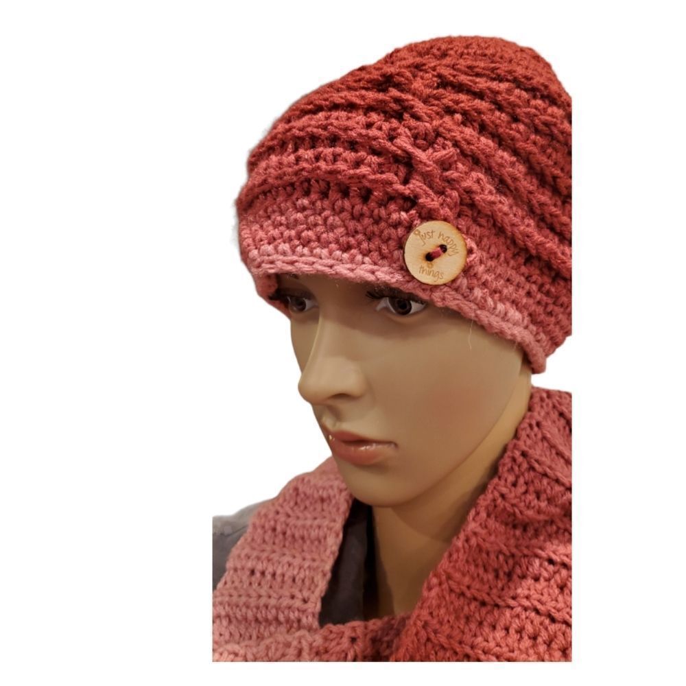 New Beenie Hat & Scarf Set • Ombre Pinks • Made By Hand Knit  • One Of Kind - Picture 4 of 9